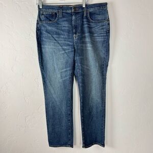 Madewell Jeans Denim The High Rise Slim Boyjean Frisco Wash Dark Blue Solid Knit